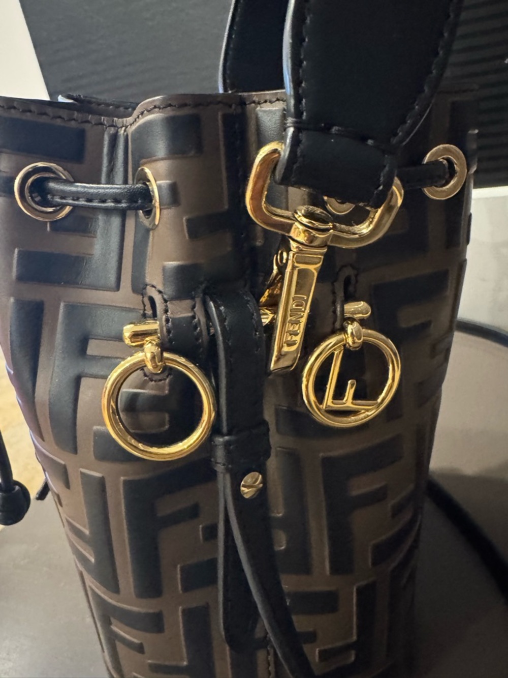Fendi Brown FF Logo Mini Bucket Bag with Gold Hardware - Picture 8 of 12